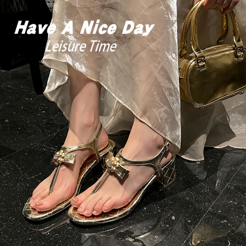 2025 Crape Myrtle Women's Peep Toe Chunky Heel Sandals with Camellia Rhinestone Bow