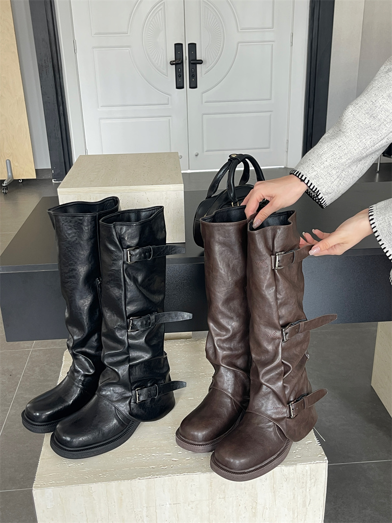 2026-cowhide-buckle-black-mid-calf-boots-for-women-stacked-heel-long-boots-knight-boots-western-cowboy-boots_2 2026 Cowhide Buckle Black Mid-Calf Boots for Women Stacked Heel Long Boots Knight Boots Western Cowboy Boots