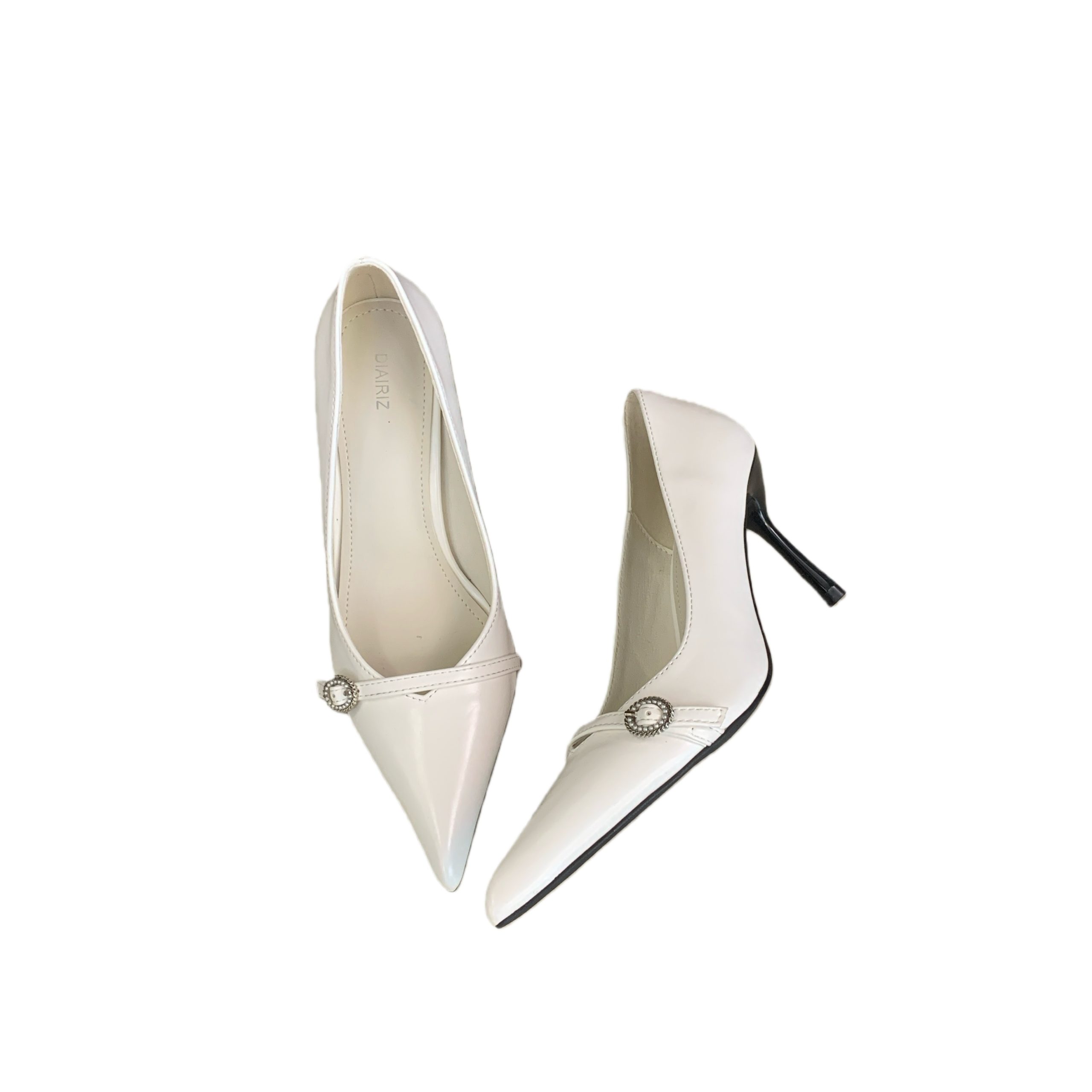 2026 French Pointed Toe Shallow Mouth Women's Low Heel Shoes with Metal Buckle Elegant Fashion V-Cut
