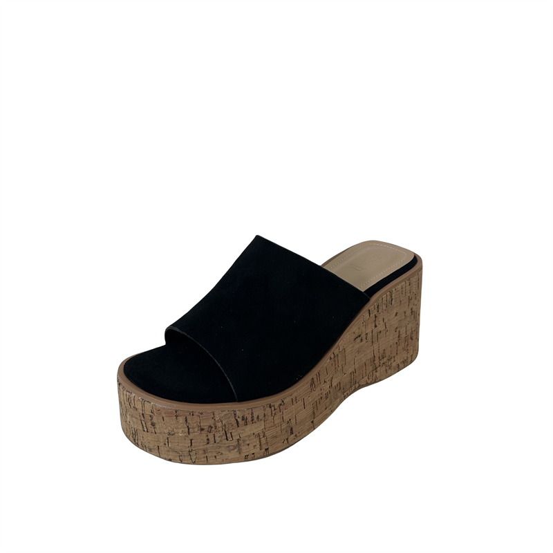 2026 Summer New European American Style Thick Sole Wedge Slippers Wood Grain Platform High Heel Open Toe Women's Shoes