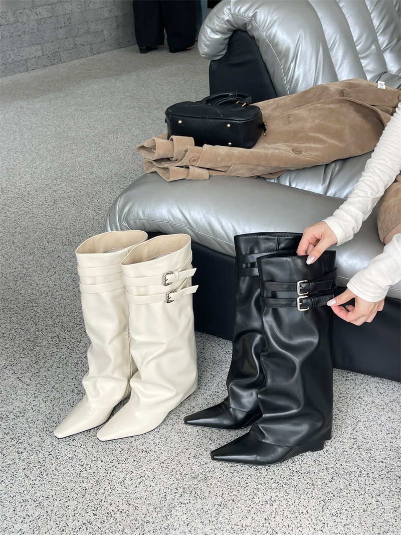 2026 Trendy Black Knight Boots Over Knee High Stretch Boots High Heel Street Style Tube Boots