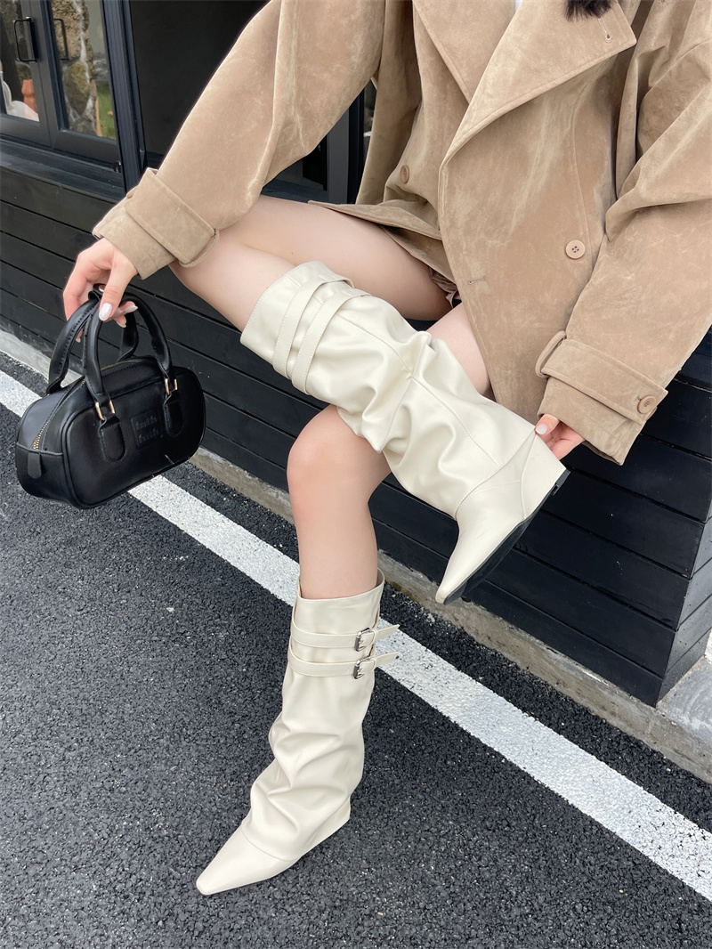 2026 Trendy Black Knight Boots Over Knee High Stretch Boots High Heel Street Style Tube Boots