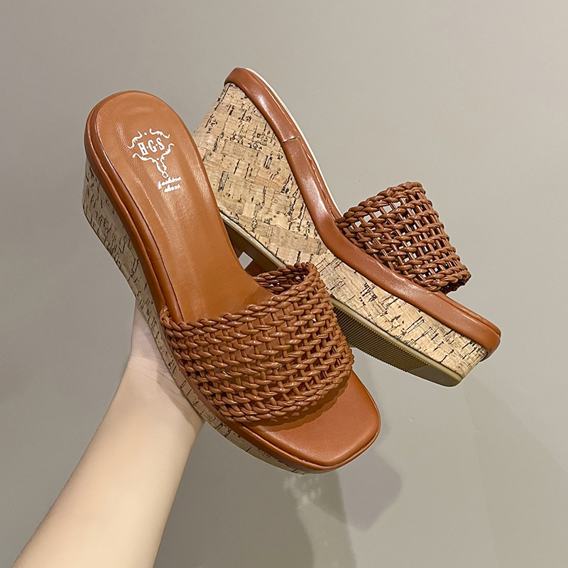 2026 Woven Wedge Sandals for Women Summer Outdoor Thick Sole Slippers Platform High Heel