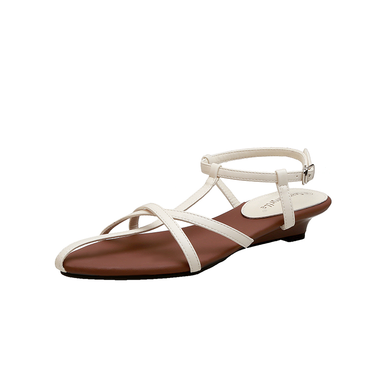 Crape Myrtle 2025 Summer Women's Roman Sandals Pointed Toe Open Toe Cross Strap Elegant Mid Heel Wedge