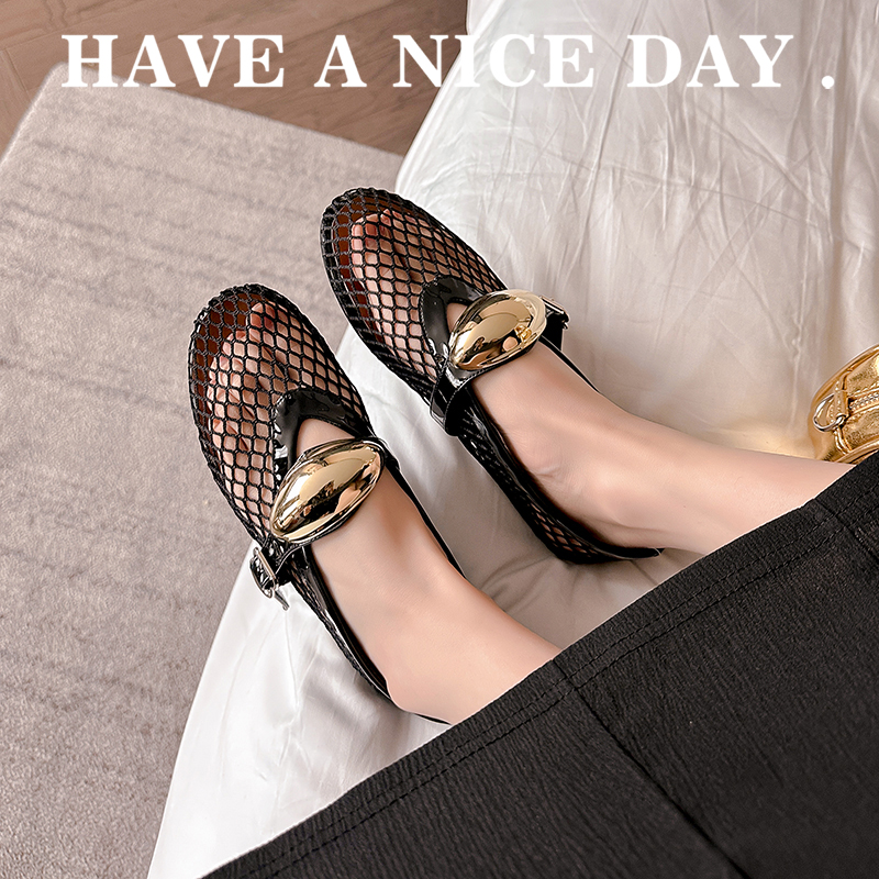 Crape Myrtle Women's Ballet Flats 2025 Spring New Rhinestone Buckle Strap Open Toe Mary Jane Shoes