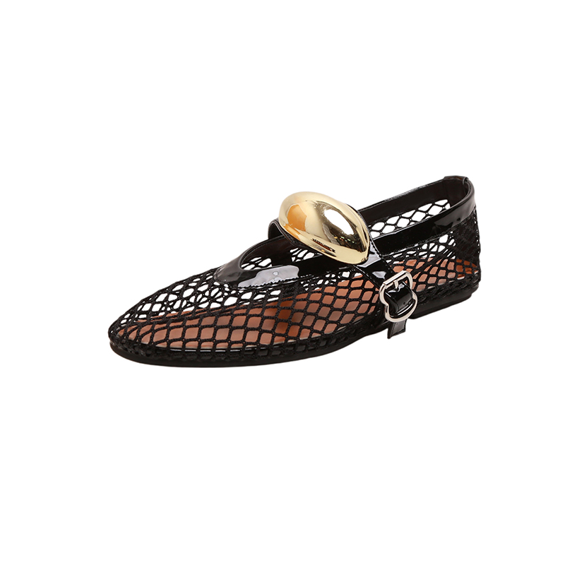 Crape Myrtle Women's Ballet Flats 2025 Spring New Rhinestone Buckle Strap Open Toe Mary Jane Shoes