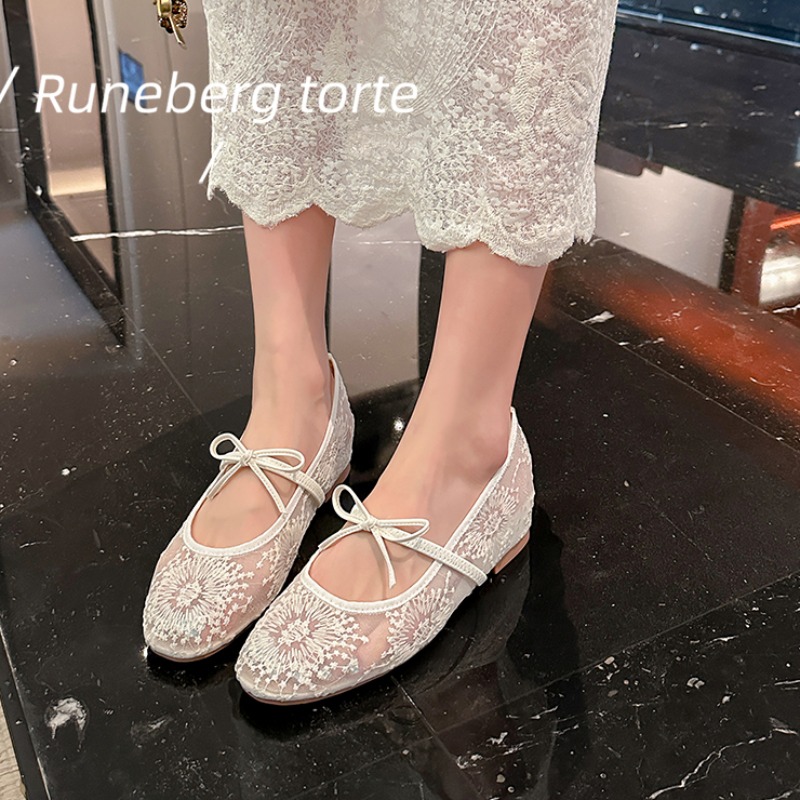 Crape Myrtle Women's Lace Bow Mary Jane Platform Sandals 3.5cm Wedge Heel White