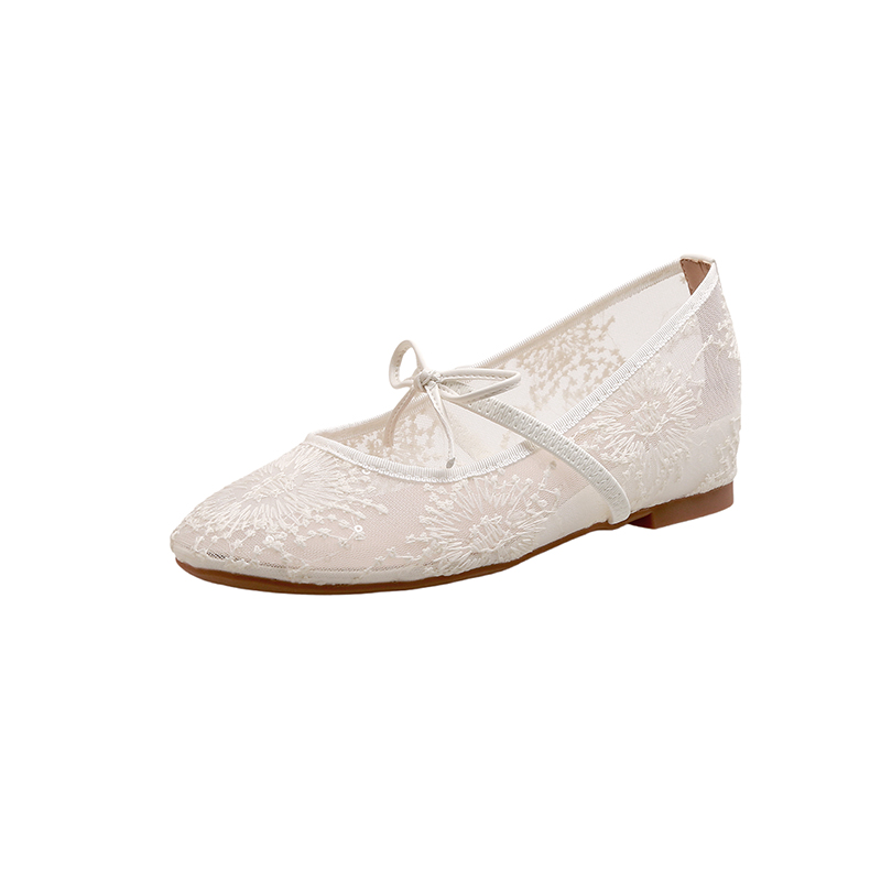 Crape Myrtle Women's Lace Bow Mary Jane Platform Sandals 3.5cm Wedge Heel White