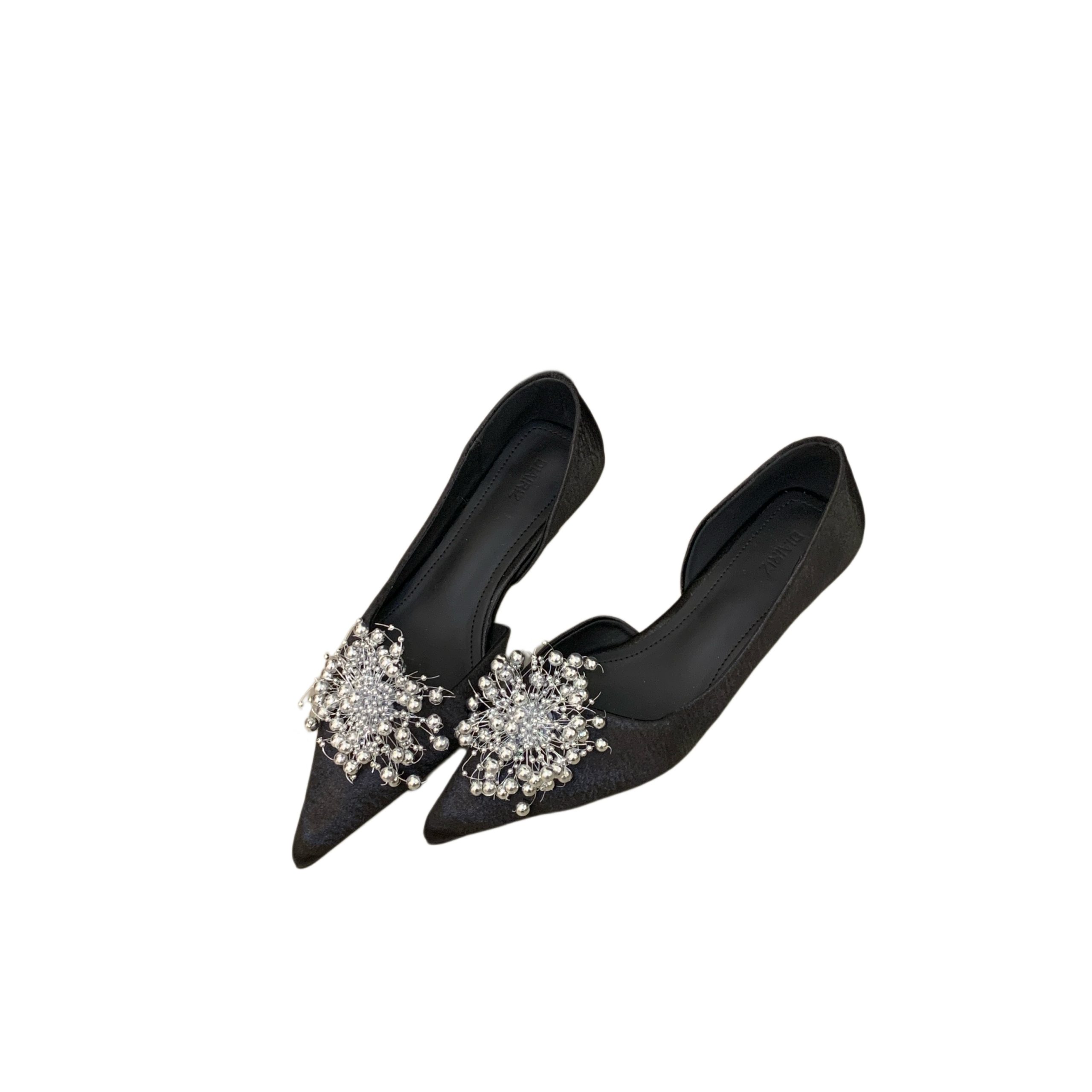 DIAIRIZ 2026 New Blooming Beaded Flower Shallow Mouth Single Shoe for Women Kitten Heel Pointed Toe Wedding Shoes Satin Slippers