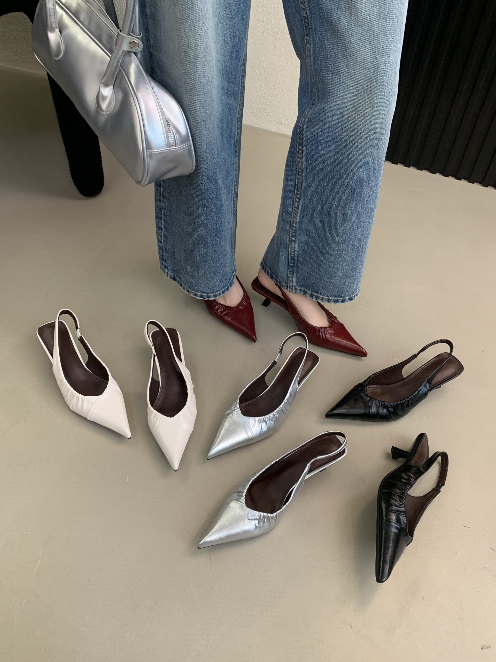 DIAIRIZ 2026 Spring New Pointed Toe Slingback Kitten Heel Shoes for Women Retro Office Low Heel