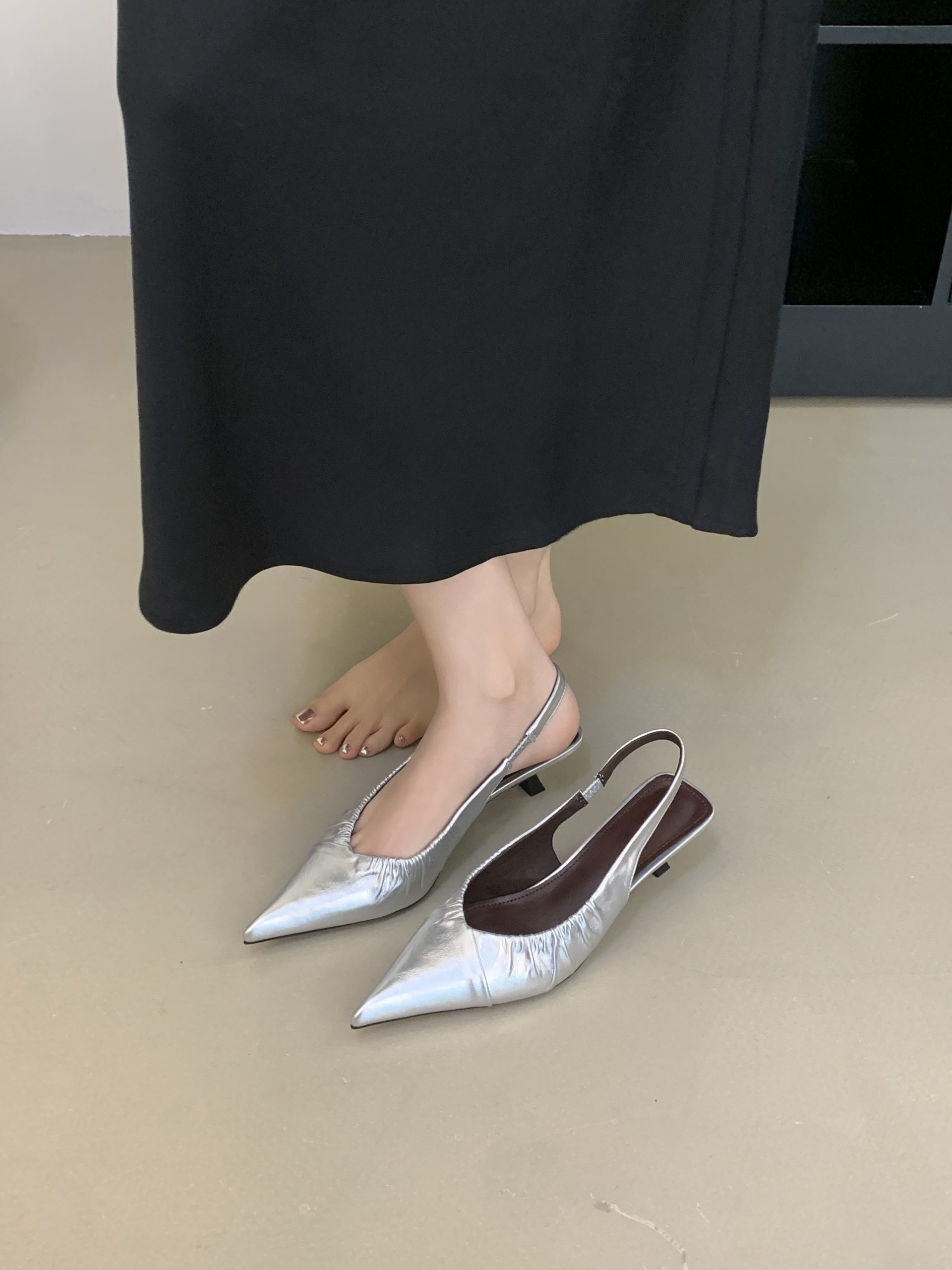 DIAIRIZ 2026 Spring New Pointed Toe Slingback Kitten Heel Shoes for Women Retro Office Low Heel