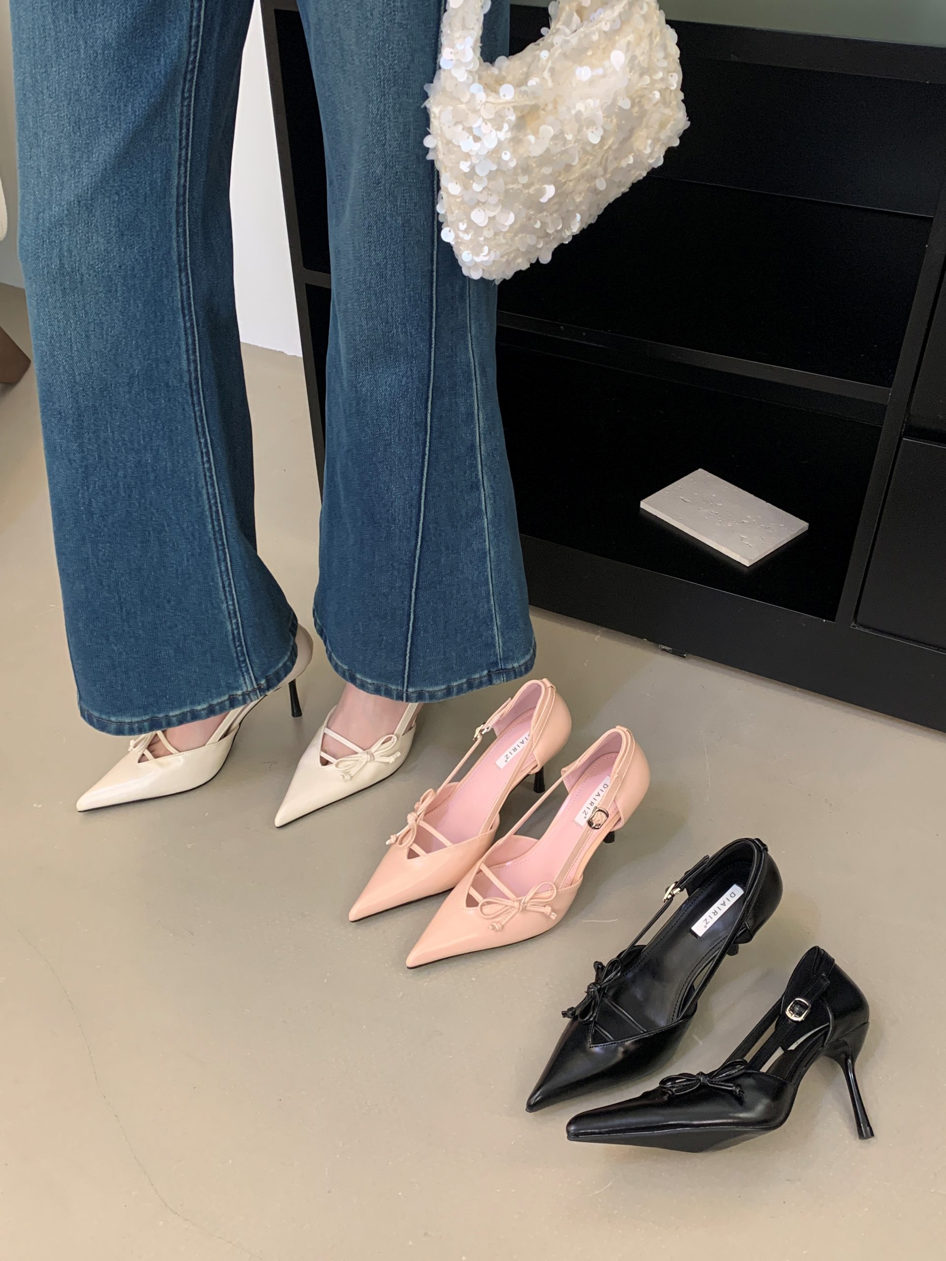 French Style Bow Pointed Toe Hollow Out High Heel Women's Shoes 2026 New Genuine Leather Fashion Thin Heel Slip-On