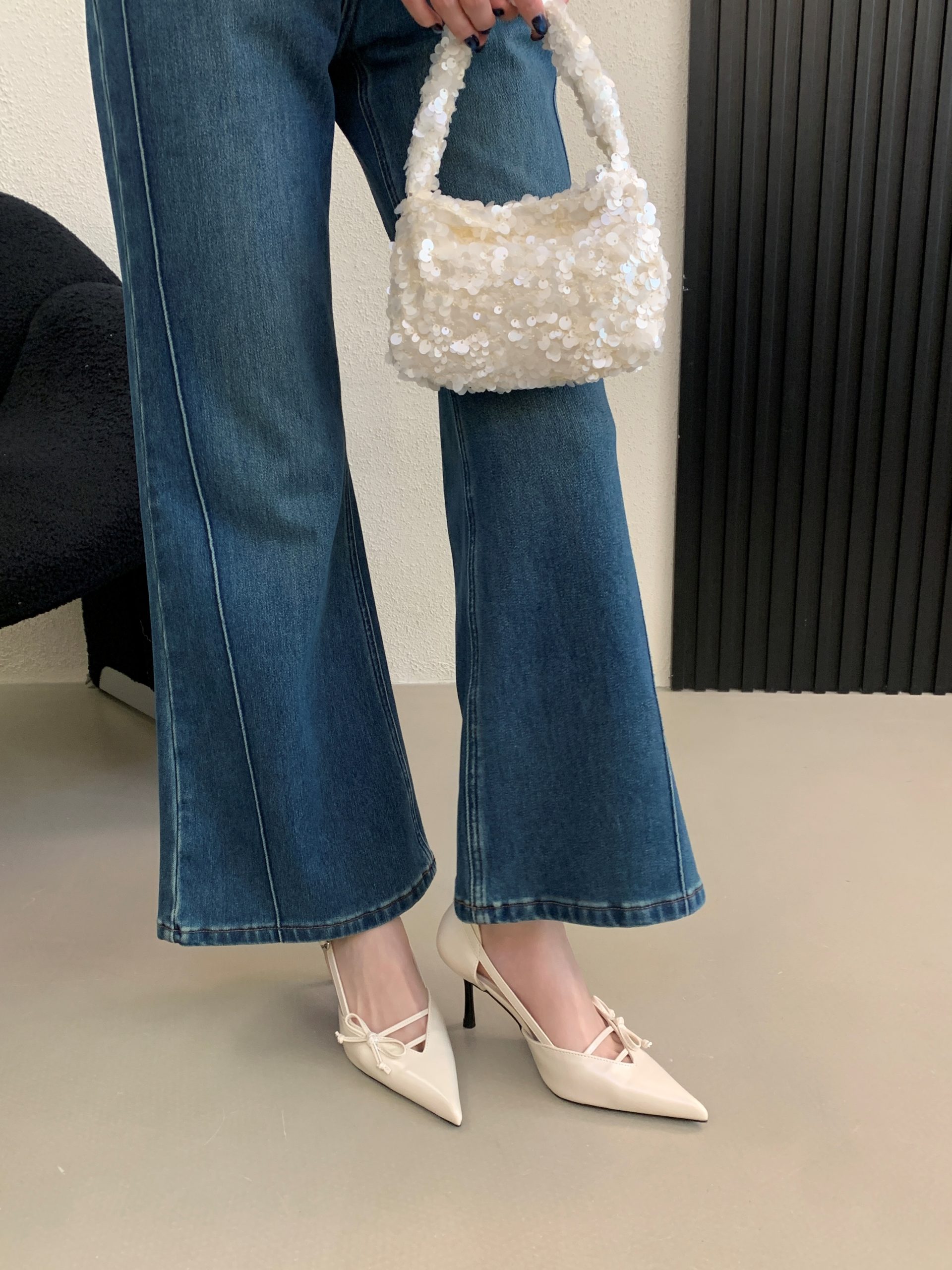 French Style Bow Pointed Toe Hollow Out High Heel Women's Shoes 2026 New Genuine Leather Fashion Thin Heel Slip-On