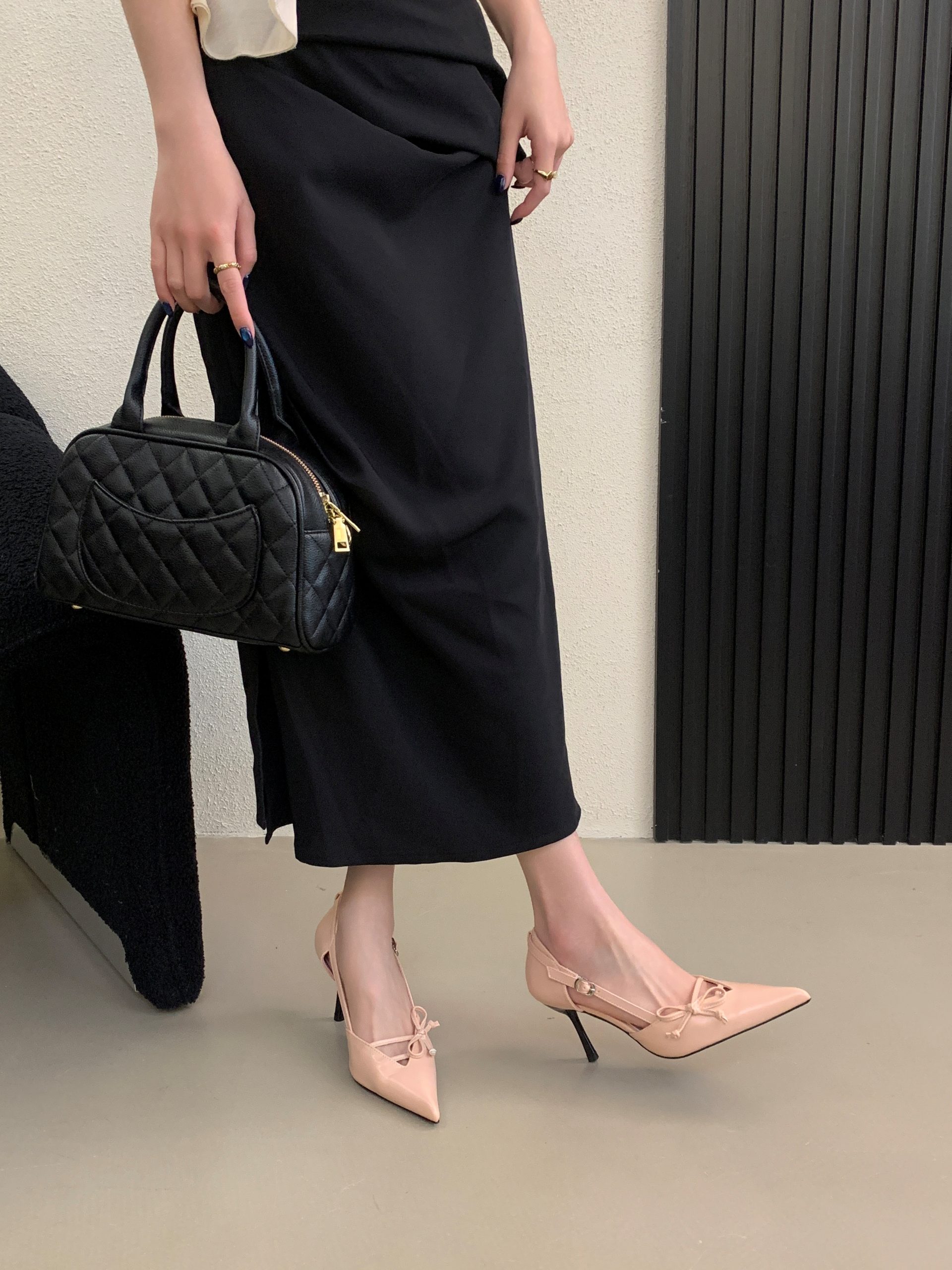 French Style Bow Pointed Toe Hollow Out High Heel Women's Shoes 2026 New Genuine Leather Fashion Thin Heel Slip-On