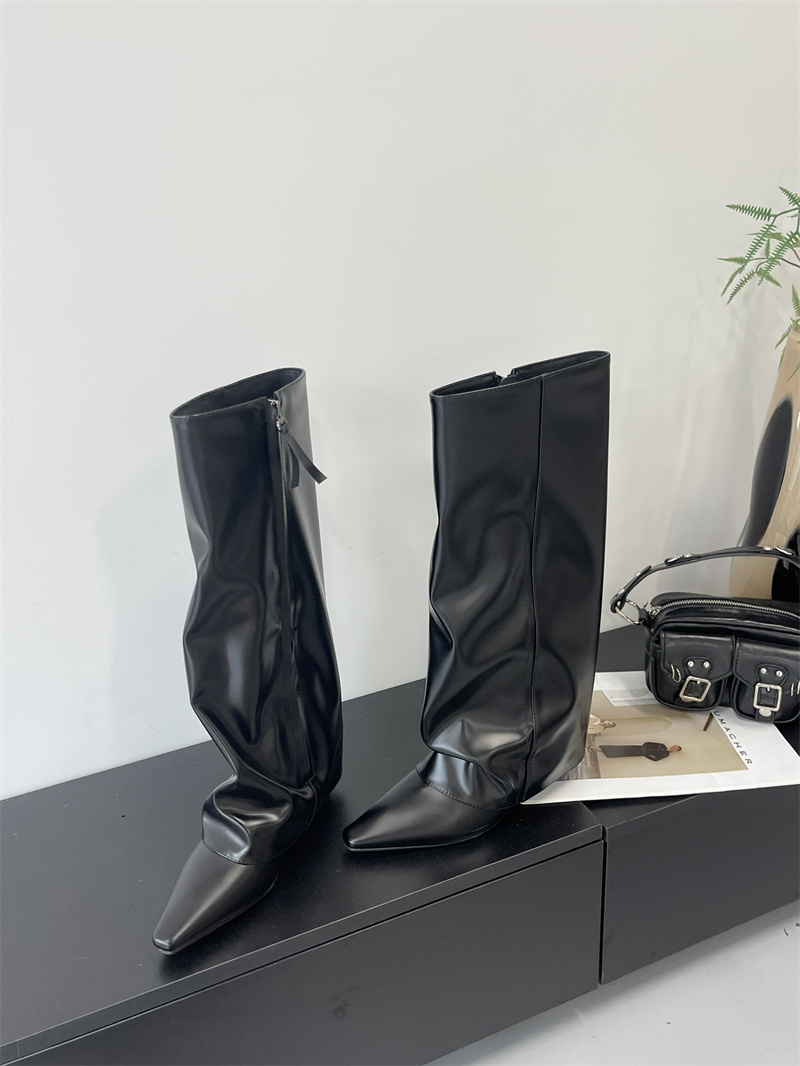 Lin Zailin Cool Hot Black Patent Leather Rider Boots Over Knee Boots Stacked Boots High Heel Street Tube Boots Height Increasing