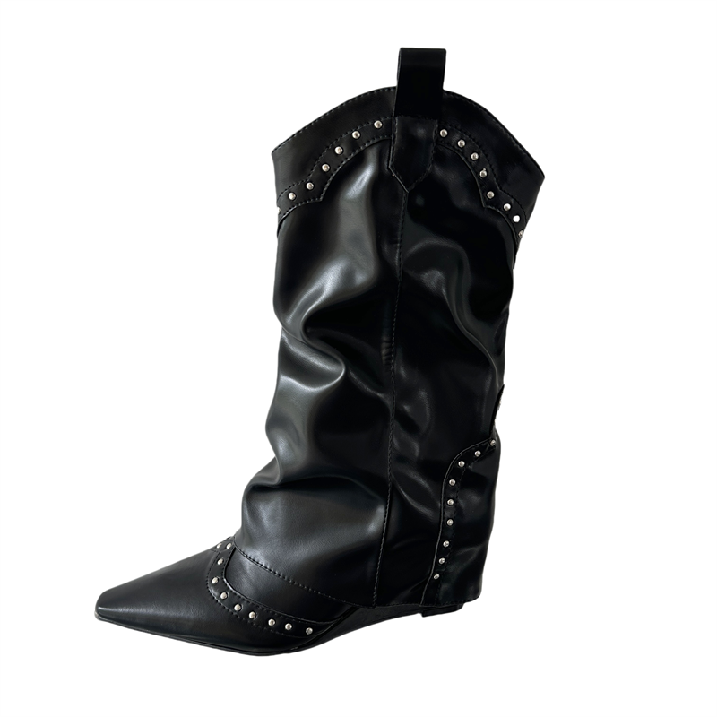 sheepskin-style-pointed-toe-tube-boots-for-women-rivet-decor-chunky-heel-short-boots_4 Sheepskin Style Pointed Toe Tube Boots for Women - Rivet Decor Chunky Heel Short Boots