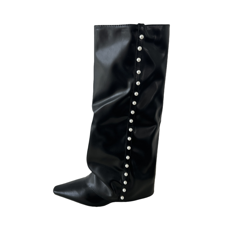 Slim White Pant Boots 2026 New Pointed Toe High Tube Knight Boots Wedge Tall Boots Women Not Over Knee Boots