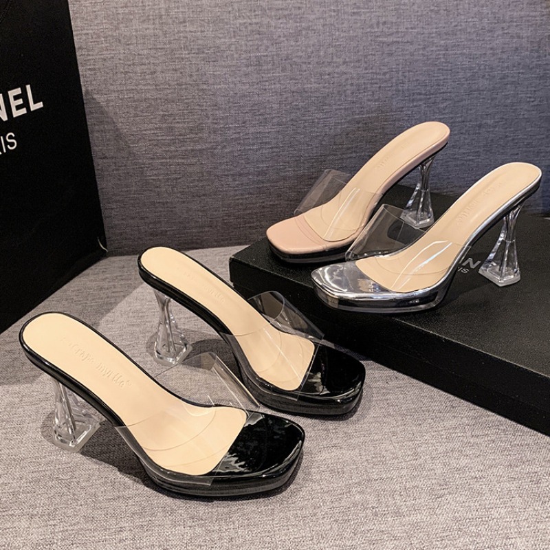 Summer New Sexy Transparent Crystal Heel Platform Sandals for Women Party Stage High Heel Shoes